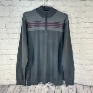 Nicklaus Mens Gray Wool Blend Quarter Zip Golf Sweater XL Striped Mock Neck